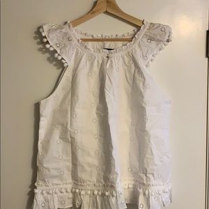 NWT J Crew Eyelet Pom-Pom Top in Cotton